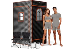 Obqer Sauna, Full-Size Portable Sauna, 15min Rapid Heating, 9 Levels Adjustable Temperature, Timer, Relax Muscles, Promotes Beauty, Home Sauna Steam Room with Steamer, Folding Chair & Floor Mat