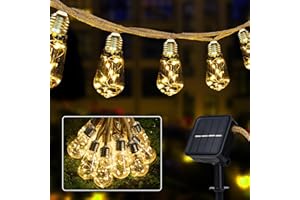 Joomer Luces Terraza Exterior, 7,5M Guirnalda Luces Interior Impermeable16 Bombillas, 8 Modos Cuerda de Cáñamo Vintage Luces Exterior Solar Blanco Cálido para Jardín Boda Fiesta Balcón Pabellón