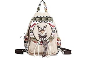 DIRRONA Damski plecak modny haft plecak wielofunkcyjny plecak na klatkę piersiową na co dzień torba crossbody płótno podróż praca zakupy randki retro plecaki torebka