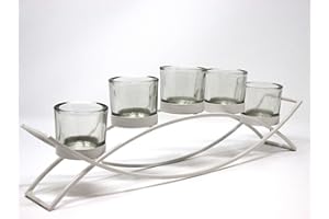 Seraphic Iron Arch Table Centerpiece Decorations Tealight Votive Candle Holder for Weddings, Patio, Kitchen, Dining Room, and Coffee Tables, White, Clear Chunky 5 Cups