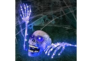 Lysande skelett dödskalle, Halloween-dekoration, 1-2 dödskallehänder, ljuskedja, realistisk grådighet skelett