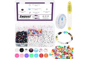Swpeet 1202pcs akryl runda pärlor färgglada alfabet pärlor med elastiska genomskinliga linjer och sax för smycken göra DIY ar