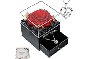 SKELO Ewige Rose, Infinity Rosen mit Halskette Kette Echte Rosen Schmuck Box, Konservierte Rose Blumen Schmuck Geschenkbox zum Valentinstag Muttertag Hochzeit Jahrestag Geburtstag Geschenk für Frauen