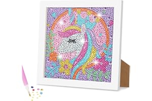 AUAUY Diamond Painting Kinder mit Holzrahmen, 5D DIY Diamond Painting Set, Malen Nach Zahlen Diamant Painting Kinder Mädchen Erwachsene, Diamant Painting Bilder Arts Craft für Home Wand Decor(Einhorn)