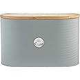Typhoon Pebble Grery Ribbed Bread Bin Crock Storage Container With Bamboo Lid, 10.5 Litre - W34 x D11 cm x H20.5 cm
