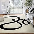 Abani Abstract Beige/Black Area Rug - 2' x 3' - Modern Curved Line Design - Deco Collection - Easy to Clean - Durable for High Traffic Areas - Bedroom, Office & Kitchen - Medium Pile