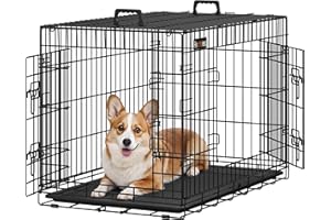 Feandrea Jaula para Perros Plegable con 2 Puertas, Bandeja Extraíble, 92,5 x 57,5 x 64 cm, L, Negro PPD36H