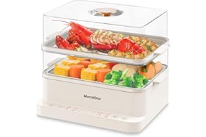 Veroline - Electric Food Steamer for Cooking, 6.4 Quart Vegetable Steamer with 2-Tier BPA-Free Steam Trays, Fast Simultaneous Cooking for Vegetables, Meats, Rice,