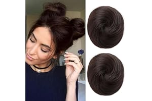 REECHO 2 PCS Mini Claw Clip in Messy & Cat Ears Hair Bun Extensions Wig Accessory Updo Hairpieces for Women Girls (Pack of 2-3" Straight, Dark Brown)