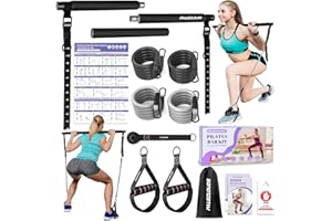 PALECLOUDS Pilates Stange, Pilates Bar Set mit 3 Paar Widerstandsbänder(20/25/30Lbs), Metall-Einstellung Schnalle & Ausbildung Poster, Pilates Skulptur Fitness Stange for Home Gym Workout Equipment(Frauen)