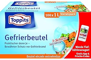 ‎TOPPITS Toppits Gefrierbeutel Vorratspack, 1 Liter, 100 Stück, Standboden, Transparent