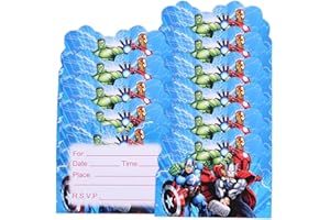 Qemsele inviti Compleanno Bambini, 30 Inglese Inviti Battesimo con Buste Biglietti Cartoline per Bambini, Ragazze Festa di Compleanno e Baby Shower (4,3 * 5,5 Pollici (11 * 14 cm), Avengers)