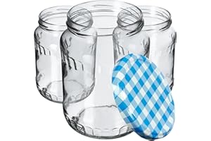 KADAX 16st Einmachgläser 720 ml, ideal zum Einkochen und Aufbewahren, Gläser mit Schraubverschluss, Einkochgläser mit Schraubdeckel, Twist Off to 82, Vorratsgläser zum Einlegen (Blau kariert)