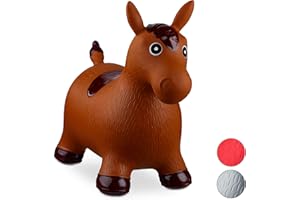 Relaxdays 10024991_93 Hopping Horse, Air Pump Included, Up to 50 kg, BPA-Free, Space Hopper, Brown, H x W x D: app. 48 x 26 x 58 cm