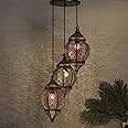 Homesake Round Cluster Chandelier Ceiling Antique Copper Classic Moroccan Orb Pendant Hanging Decoration Lights for Home Decor Items (Brown) - 3 Lights
