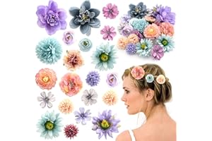 Satiskid Silk Fabric Flower Hair Clips - 21PCS Realistic 3D Rose Hairpins for Women, Multiple Elegant Designs Boho Wedding Beach Party Hair Accessories (Blue and purple series)