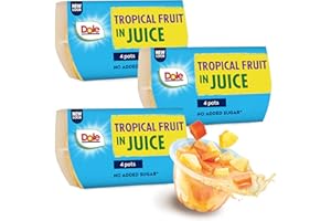 Dole Tropical Fruit In Juice 3 x 4 Packs of Assorted Fruits, Healthy Snack, No Added Sugar Fruit Cocktail Bowls, Perfect for Breakfast & Dessert or Adding to Recipes