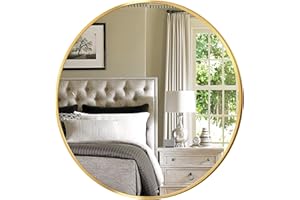 antok Okrągłe lustro ścienne 60 cm, złote, dekoracyjne lustro ścienne do łazienki, salonu, wejścia, okrągłe, złote lustro oprawione w elegancką aluminiową ramę