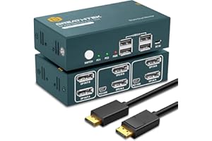 DP KVM Switch 2 PC 2 Monitores, GREATHTEK 4K 60Hz USB 2.0 Dual Monitor KVM Switch Displayport 1.2 con DP y cable USB, Conmutador Displayport para 2 Computadoras que Comparten Teclado Mouse y 2 Monitor