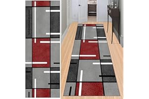 ‎BAYUE BAYUE Läufer Teppich Lang Flur rutschfest Waschbar 90X200CM,Modern Küchen Teppich Polyester Dauerhaft, Schlafzimmer Muster Carpet, für Wohnzimmer Büro Esszimmer, Anpassbar Teppichläufer Meterware