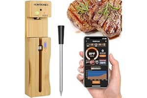 Thermomètre à Viande Intelligent Sans Fil, [150M/Connectivité Bluetooth+APP]Homtronics Thermomètre à Viande,Thermomètre Cuisine,pour Gril, Four,Cuisine, BBQ,Rôtissoire,App Compatible IOS/Android