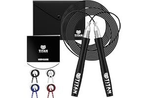 Titan Armour® Self-Locking & Adjustable, Adult Speed Skipping Rope | 2 x Steel Ropes, Cable Protector & Travel Case | Pro Jump Rope: Fitness, Crossfit, Boxing, MMA | UK Brand