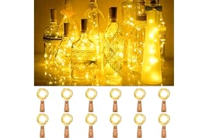 Kolpop Bottle Lights with Cork, 12 Packs New Upgrade Wine Bottle Lights Battery Operated, 2m 20 LED Mini Fairy Lighting Indoor for Party Wedding Christmas Birthday Table Jars DIY Decor(Warm White)