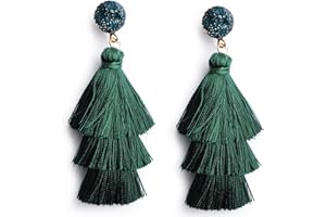 Me&Hz Colorful Layered Fashion Tassel Earrings Bohemian Big Dangle Drop Earrings for Women Girls Hypoallergenic Stud Birthday/Party/Valentine Day Gift