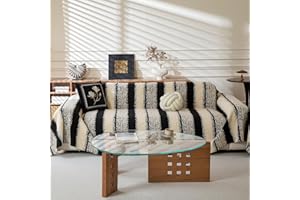 LiveGo Sofa Cover for 3 Seater, Chenille Non-Slip Slipcover for Sofa, All-Season Couch Cover for Dogs, Thick Plush Sofa Covers Futon Cover L Shaped Sofa Cover with Tassel (Plush Black, 180 x 300 cm)