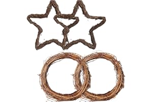 FEELAVA 4-pak retro Boże Narodzenie wieniec naturalny winorośl rattanowe wieńce okrągłe i gwiazdy wieniec z winorośli DIY dom ogród dekoracja ślub Halloween Boże Narodzenie przyjęcie winorośl wiszący wieniec
