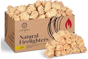 ECOLIGHTERS 200 Natural Firelighters for Wood Burners, Fire Lighters, Firelighter for Stove, BBQ cooking, Wood Wool Fire Starters for Stoves and Wood Burner - Barbecue, Fire Pit, Pizza Oven. Large Box, 2.2KG