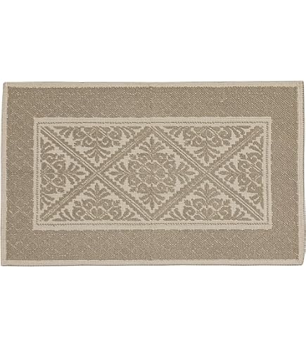 Parure Tre Pezzi Tappeto Scendiletto Stile Sardo - 100% Cotone Antiscivolo, Grigio+Beige, 60x110 Cm - Foto 3