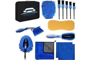 Maqash Car Cleaning Kit 14Pcs - Car washing Kit with 5 Detailing Brush (Interior & Exterior Products)- Car Wheel & Rim Brush for Perfect Wash - Microfiber Towels for Car Care - Gifts for men/women