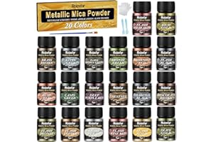Roizefar Metallic Mica Powder, 20 Colours x 5 g Pearlescent Epoxy Resin Pigment Metallic Powder, Mica Powder for Epoxy Resin for Art Coating, Paint, Printing, Plastic, DIY, Slime