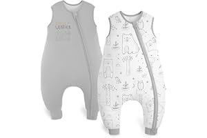 Yoofoss 2 Pezzi Sacco Nanna per Bambini con Gambe Cotone 1.5 TOG Sacchi Nanna per Neonati con Piedini per Girelli Coperta Indossabile con Cerniera 2 Vie 18-36 Mesi