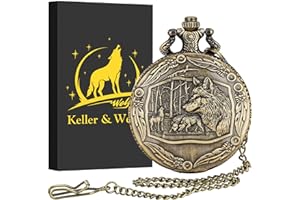 Keller & Weber Orologio da Taschino Vintage da Uomo Con Catena - Regalo per Festa del Papà, San Valentino, Compleanno - Collana per Donna