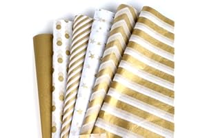 SAVITA 60 Sheets 30x45cm/11x17 inch Gold White Metallic Tissue Paper, Metallic Gift Wrapping Tissue Paper for Christmas Weddings Birthday Party Showers DIY Arts Crafts (6 Styles)