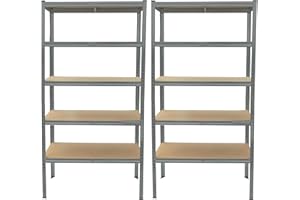 StoreRack Garage Storage Shelves, Set of 2, Storage Racking and Shelving, Heavy Duty Shelving Unit, Shed Racking, Metal Shelving, 5 Tier Shelving Unit, 180 x 90 x 30 – Grey