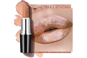 ‎ANGLICOLOR Anglicolor Glitzer Lippenstift Gold Metallic Glänzend Glossy,Shimmer Lipstick Seidig Velvet Langanhaltend Feuchtigkeitsspendende,Vegan Lipgloss Damen Mädchen Make-up (10 SAHARA GOLD,4g)