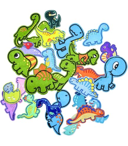 Dinosaur Iron on Patch - Blue Stegosaurus - Embroidered Appliqué Motif - Blue and Orange