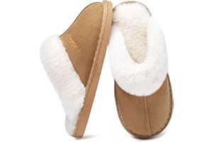 Donpapa Chaussons Femme Homme Hiver Chaud Mémoire de Forme Confortable fourrés Faux Daim à Fourrure Doublure Pantoufles Antidérapant Intérieur/extérieur