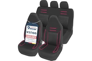 Upgrade4cars Fundas Asientos Coche con Reposacabezas Incorporado Universales Negro Rosa | Cubre Universal | Protector de Asiento Delantero para Delantero y Trasero