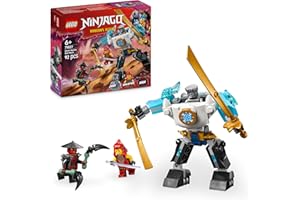 LEGO Ninjago Armadura Robótica de Combate de Zane, Juego Ninja con 3 Minifiguras y Catanas de Juguete, Figura Articulada de El Renacer de los Dragones, Regalo para Niños y Niñas de 6 Años o Más 71827