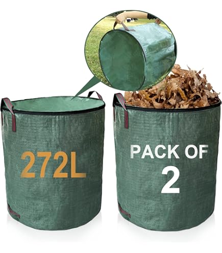 Sacs Déchets Verts Sacs De Jardin XFLYP 300L - 2 Pièces Avec Couvercle - 4 Poignées - Réutilisables - Pour Feuilles, Déchets Verts Sacs De Jardin 300L