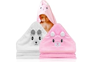 BABYBRIDGE 2 Unidades Toalla bebe - Regalo recien nacido niño - Toallas bebe con capucha de animales 0-3 años - Albornoz baño - Capa de baño - Regalos para bebes recién nacidos (Blanco/Rosa)