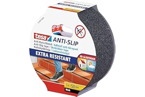 Tesa Nastro Antiscivolo - Adesivo Antiscivolo per L?Uso Interno Ed Esterno - per Scale e Pavimenti Lisci - Nero - 5 m x 50 mm