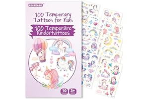 ECHOCUBE Tatuaggi Temporanei Per Bambini con 100 Motivi, 10 Fogli Adesivi Tatuaggio Finti Impermeabili on Tema Unicorno, Accessori Per Feste Di Compleanno Per Regali Ragazzi Ragazze