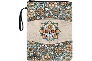 Wanyint Book Sleeve Washable Fabric Book Cover with Zipper for Reader Multifunctional Book Protector 11.4 x 8.7 Inch, Boho Flower Skull
