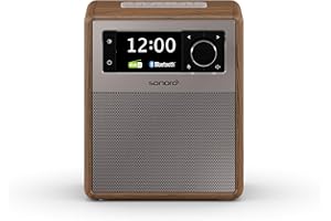 sonoro Easy Radio mit DAB Plus und Bluetooth (tragbar, UKW/FM, Wecker, Sleep-Timer, Nachtlicht, Akku/Batterie/Netzbetrieb) Design Digitalradio Walnuss