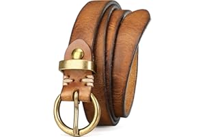 VONMELLI Womens Genuine Leather Belts for Jeans Pants Trendy Vintage Thin Leather Belt Gold Buckle Ladies Skinny Waist Belt